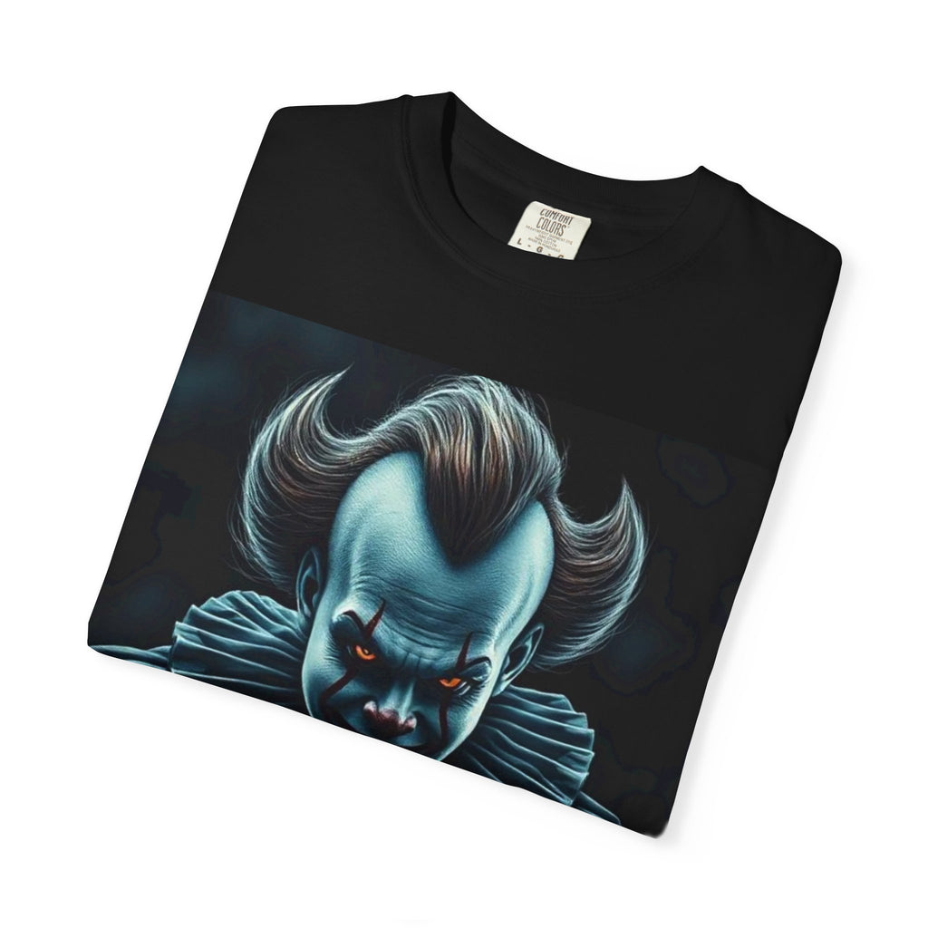 Horror Clown Knife T-Shirt – Creepy Blue Pennywise-Style Graphic Tee for Halloween