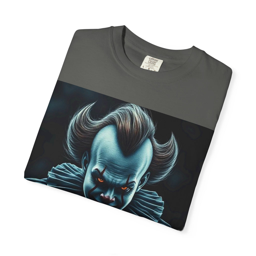 Horror Clown Knife T-Shirt – Creepy Blue Pennywise-Style Graphic Tee for Halloween