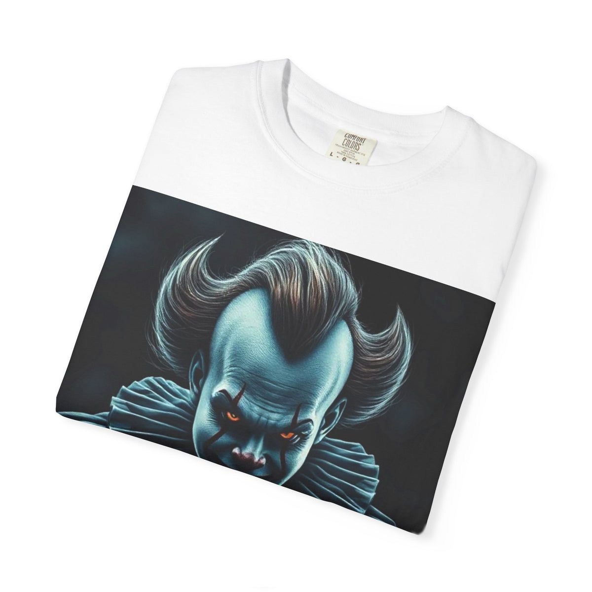 Horror Clown Knife T-Shirt – Creepy Blue Pennywise-Style Graphic Tee for Halloween